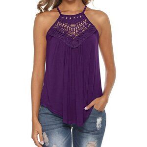 Bluetime Purple Halter Crochet Boho Tank Top Women’s L Flowy Festival Blouse